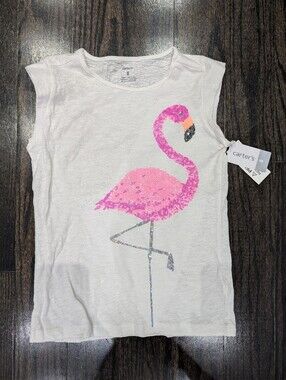 2/$20 Girls White Sequin Flamingo Sleeveless Top Size 8 NWT